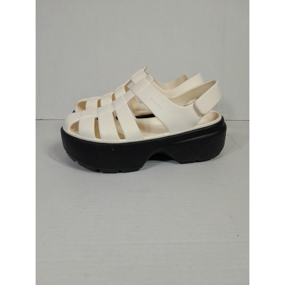 Crocs Stomp Fisherman Sandals, Chalk Black & Ivory ) , US 9 W Platform